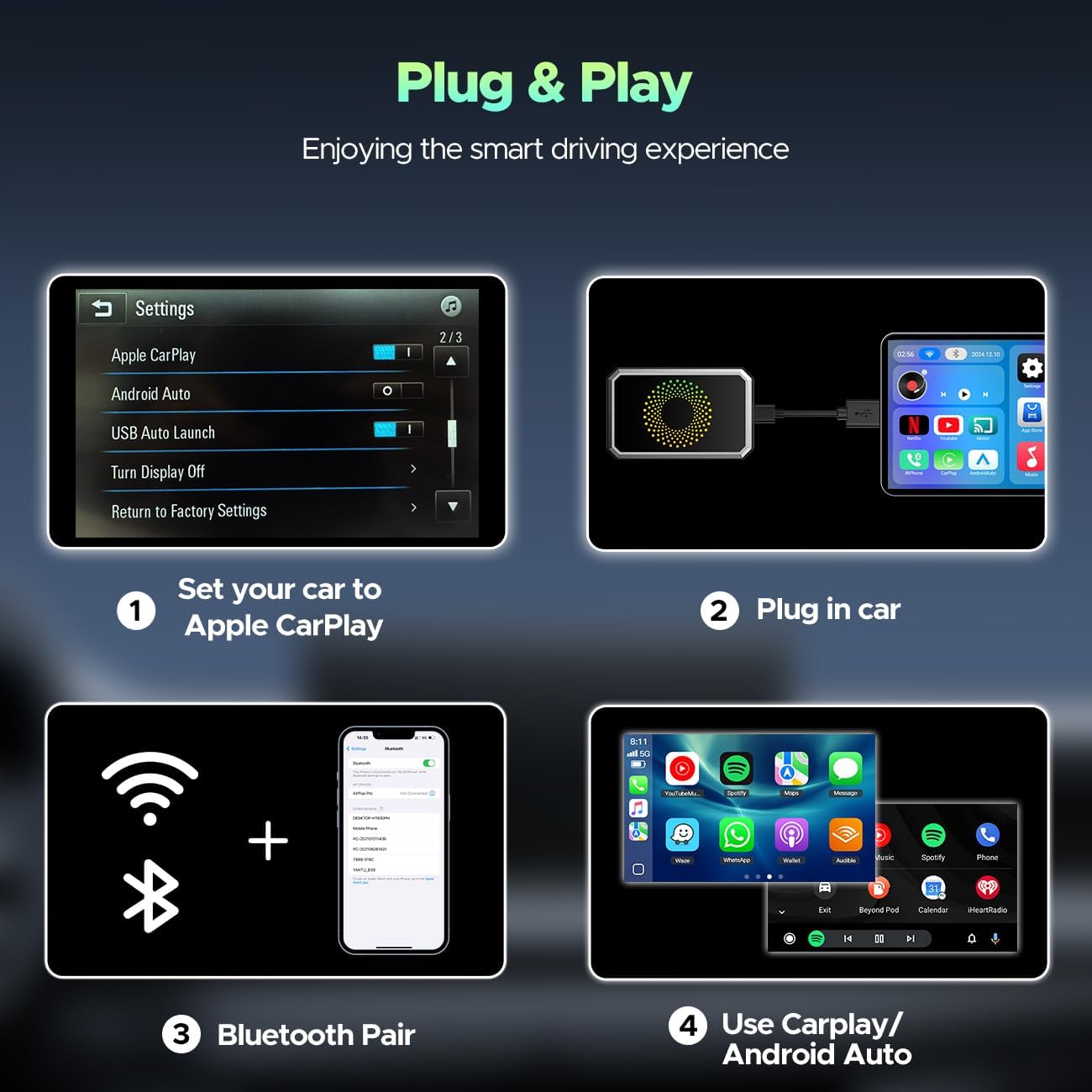 Smart Car Upgrade! 3in1 Android Box + CarPlay Adapter