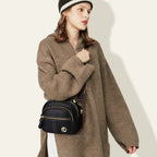 Classic Multifunctional Compartments Adjustable Wide Shoulder Strap Leather Crossbody Bag