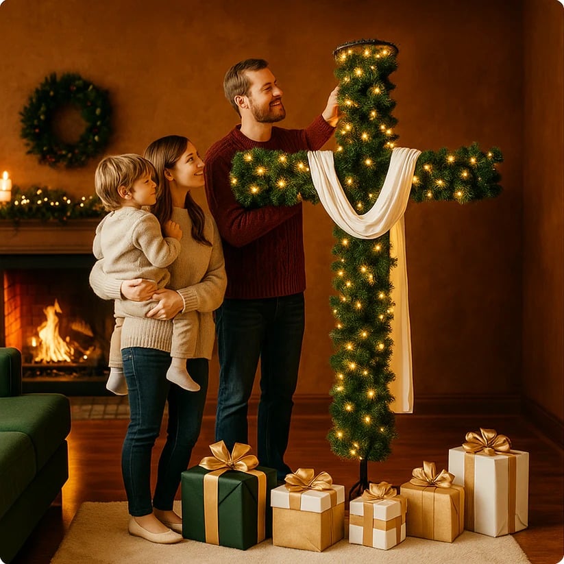 Handmade Illuminated Christmas Cross – A Symbol of Light & Hope