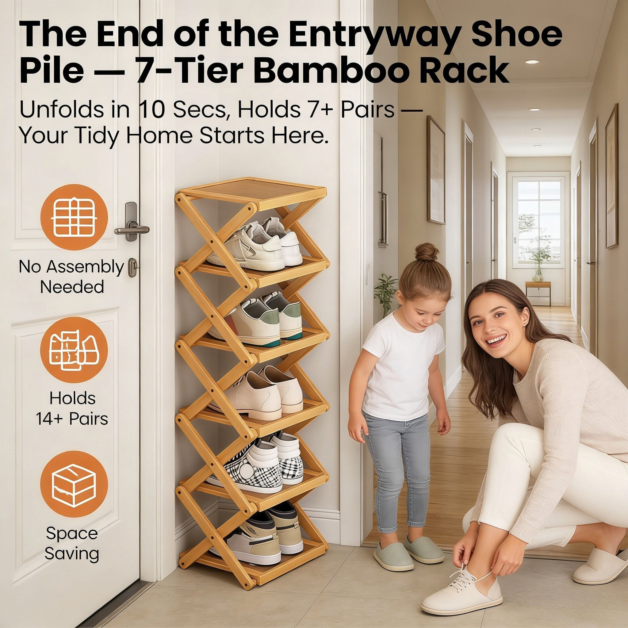Instant-Use Bamboo Rack – 9 Tiers, No Tools Needed