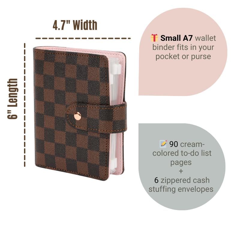 Checkered Pocket A7 Budget Mini Binder Wallet Planner Notebook with Money Stuffing Zip Envelopes