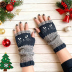 Cute Women’s Knitted Cat Gloves — For Warm Hands & Free Fingers