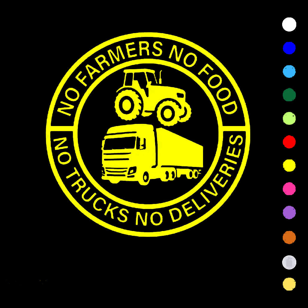 No Farmers No Food No Trucks No Deliveries Vinyl Sticker – 140mm Decal