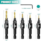 5PCS Countersink Drill Bit Set – Precision Drilling for Perfect Screw Holes