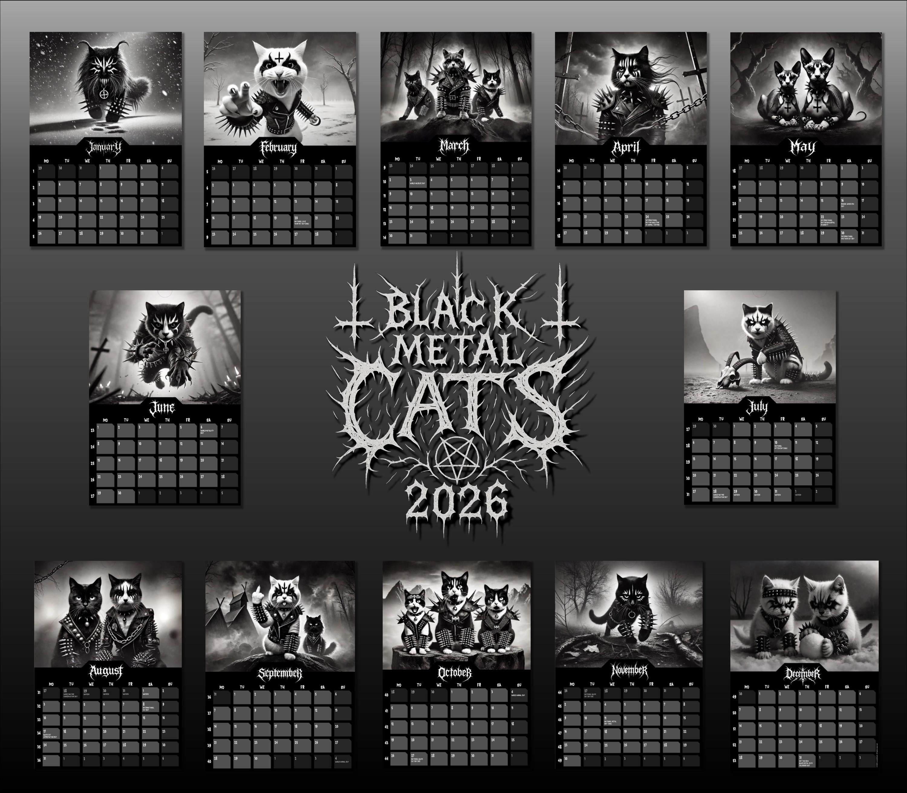 Black Metal Cats - Wall Calendar