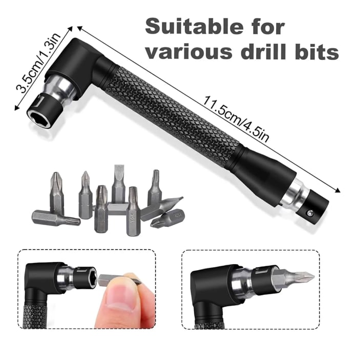 6PCS Right Angle Drill Attachment Set with 105° Angle Drill Adapter and Impact Grade Socket Adapter