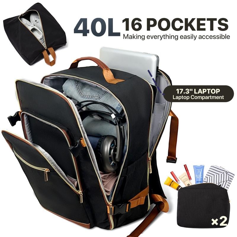 40-liter airline-approved travel backpack, comes with 3 storage bags, and can replace a 20-inch suitcase
