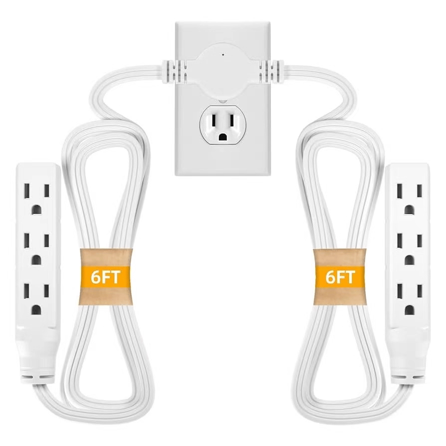 #1 Bestselling 6FT Ultra Flat Plug Extension Cord Power Strip with 3 Outlets