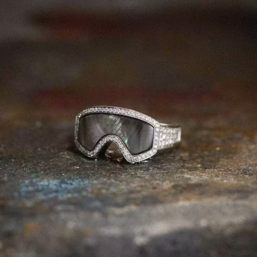 Ski Goggle Shaped Adjustable Ring - Unique Winter Sports Jewelry for Ski Enthusiasts