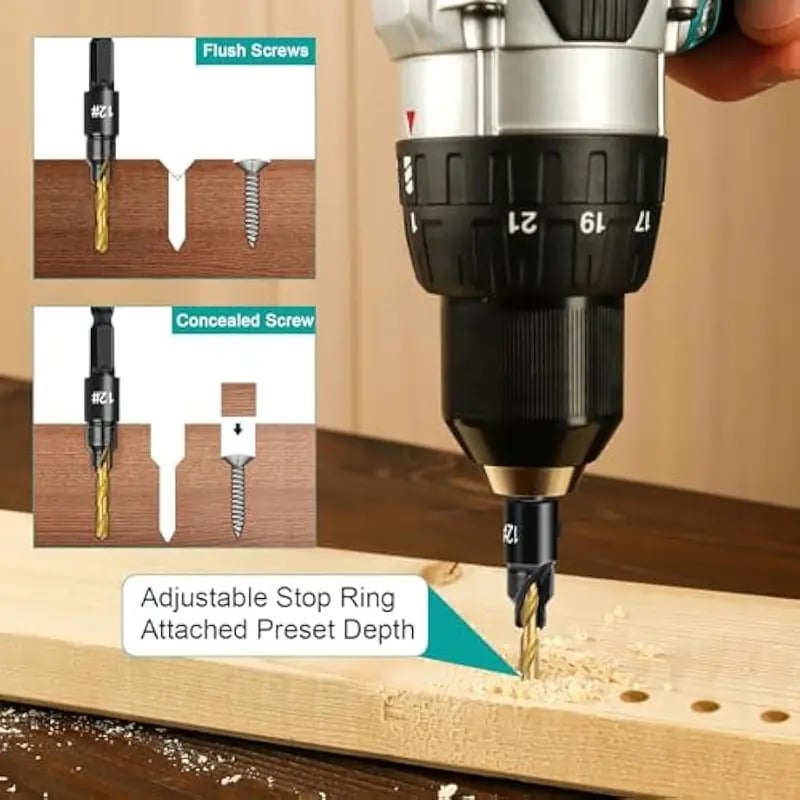5PCS Countersink Drill Bit Set – Precision Drilling for Perfect Screw Holes