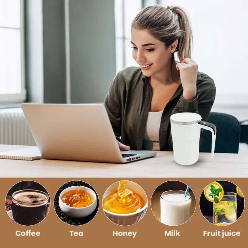 Electric coffee mug with a built-in LCD thermometer, perfect for brewing coffee, milk, cocoa, etc