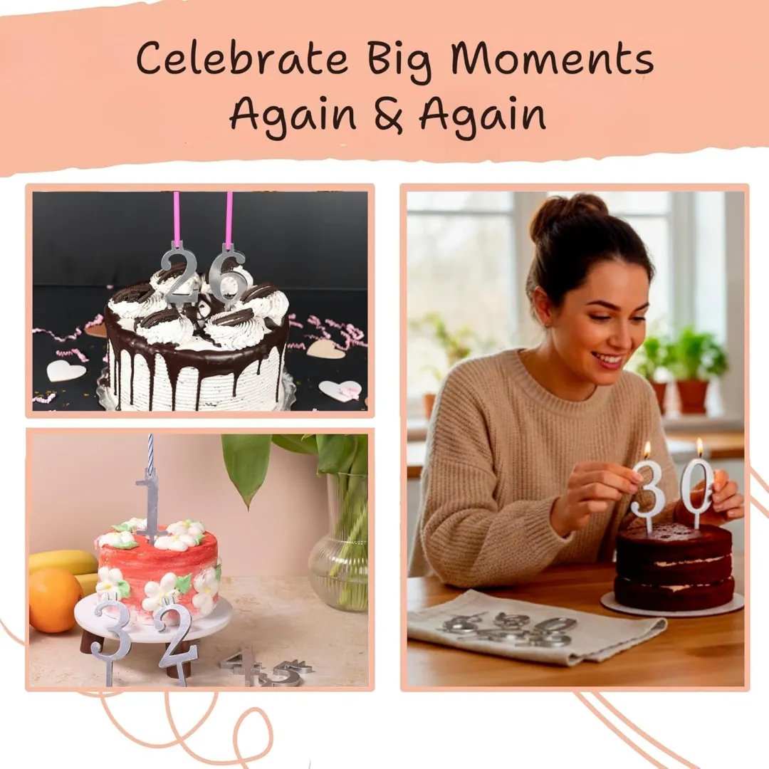 Numbered Aluminum Birthday Cake Candle Holder Set