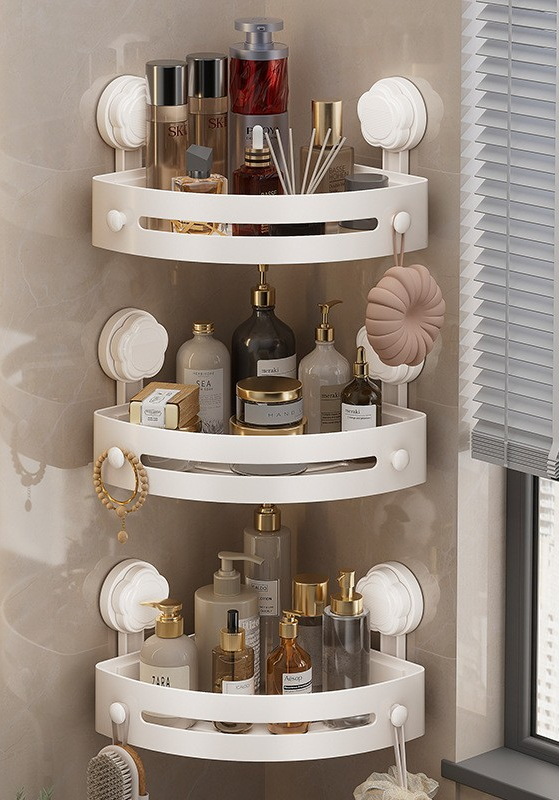 ABS Triangular Suction Cup Hook Toiletries Storage Rack