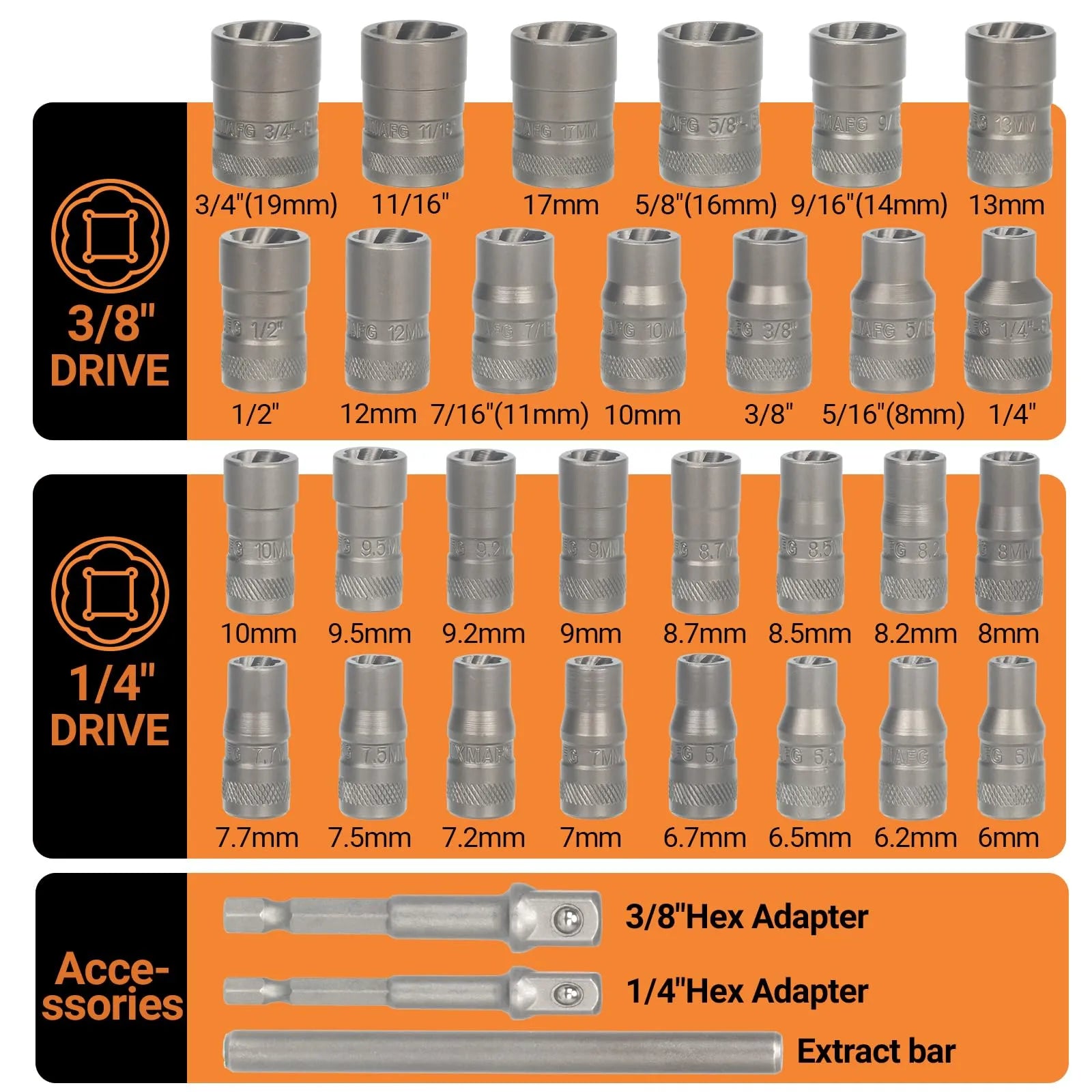 Mroace 32PCS Impact Bolt Extractor Socket Set（ ）