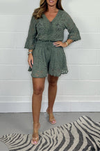 Crazy rush for a | Casual cropped V-neck lace set