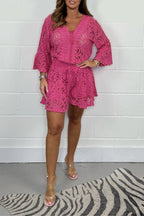 Crazy rush for a | Casual cropped V-neck lace set