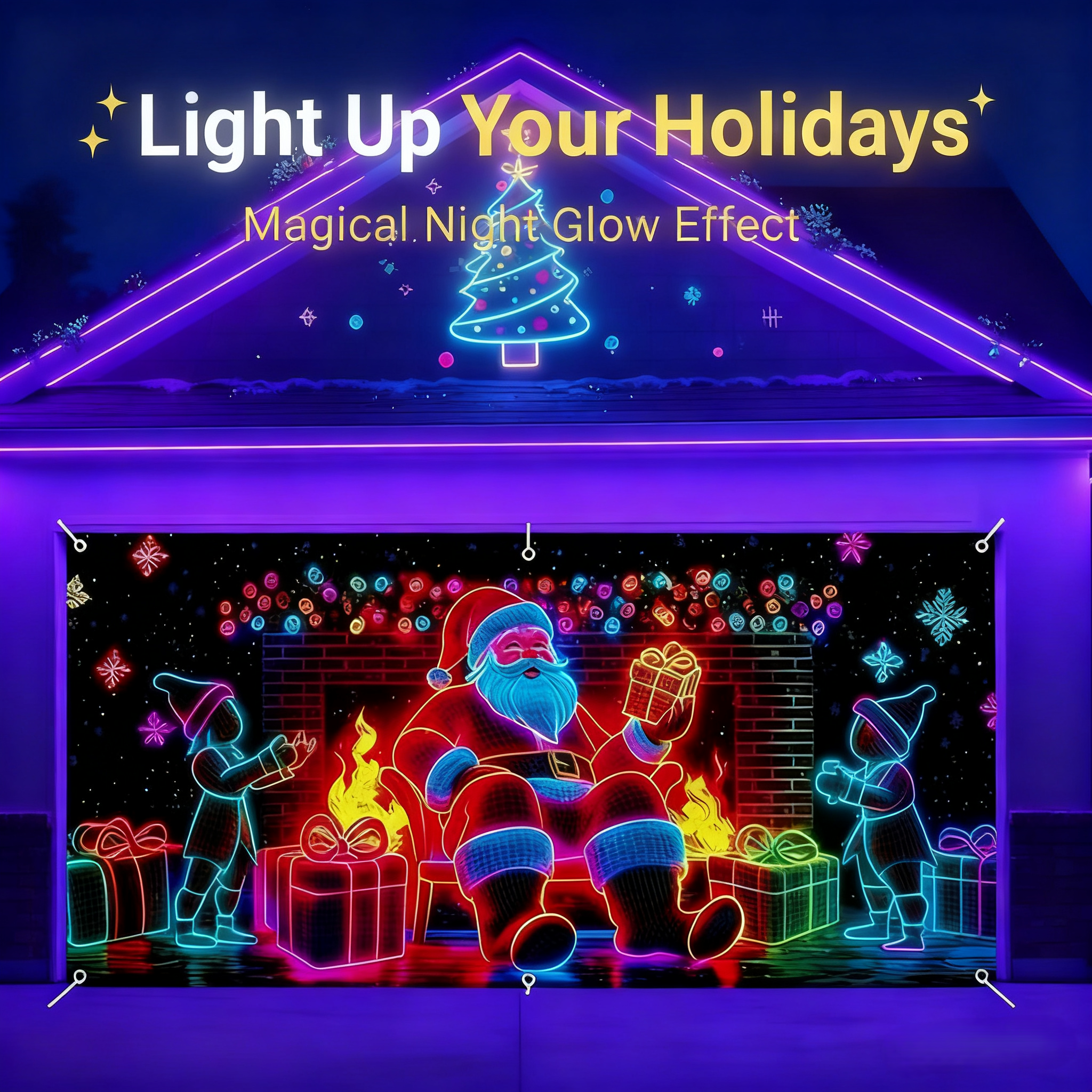 HOLIDAY HAUL SALE UV Activated Christmas Garage Door Cover Banner, Glows in Dark