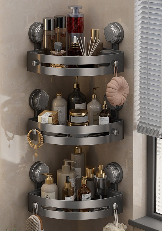 ABS Triangular Suction Cup Hook Toiletries Storage Rack