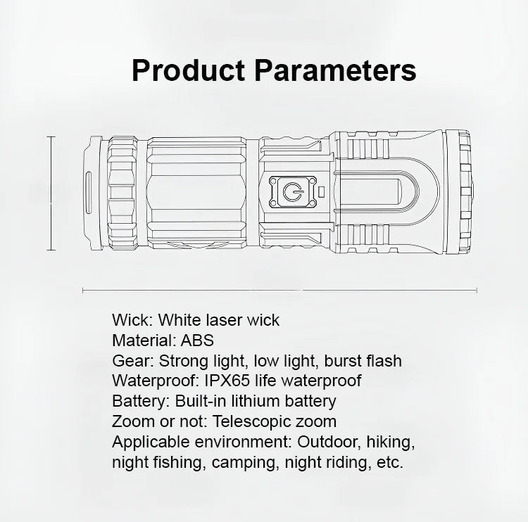 【Family Essentials】White Laser Telescopic Zoom Flashlight