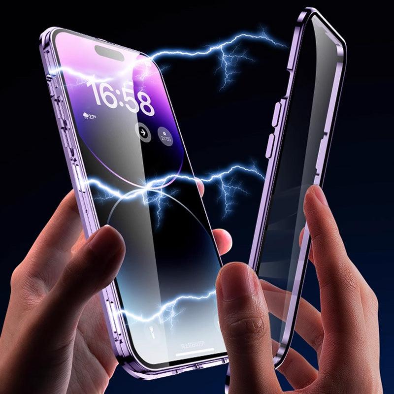 Anti-Peep Double-Sided Glass Magnetic Metal Frame Phone Case For iPhone