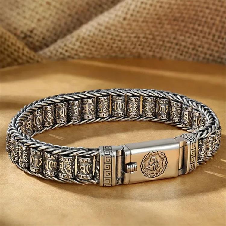 Six Character Truth Prayer Wheel Bracelet – Tibetan-Inspired, 925 Silver Plated & Symbol of Luck