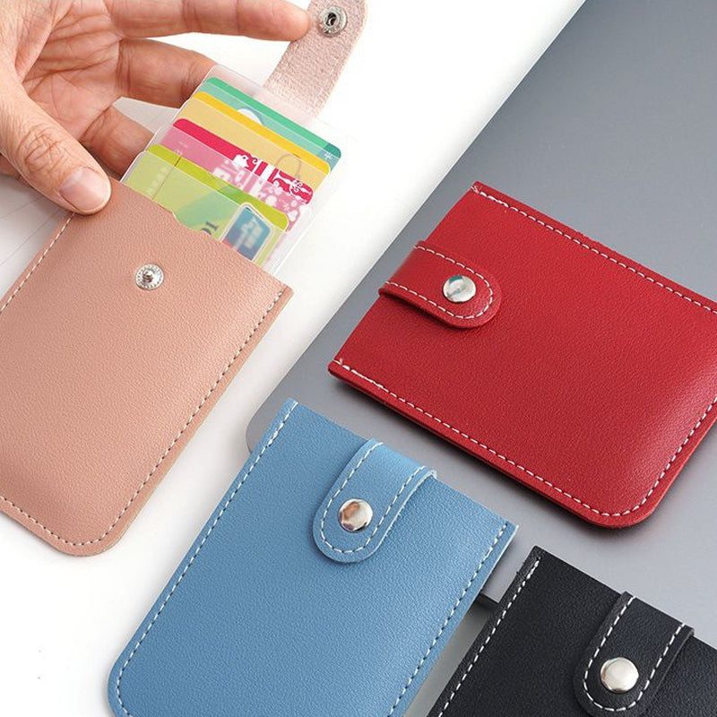 Slim Multi-Card Holder – Holds 5 Cards + Cash, Snap Closure & Waterproof PU Leather