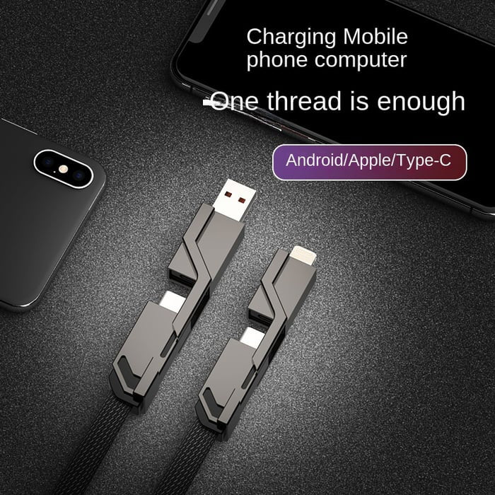4-in-1 [60W Fast Charging & Data Sync] Flat Braided Anti-Tangle Charger Cord with Velcro