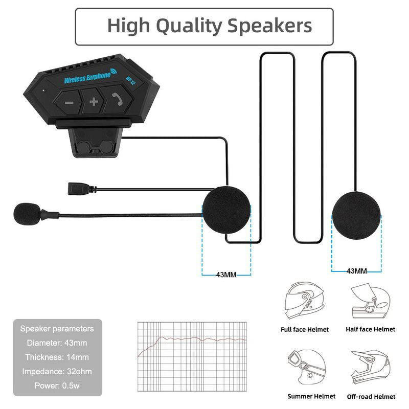 BT12 Motorcycle Helmet Bluetooth Headset
