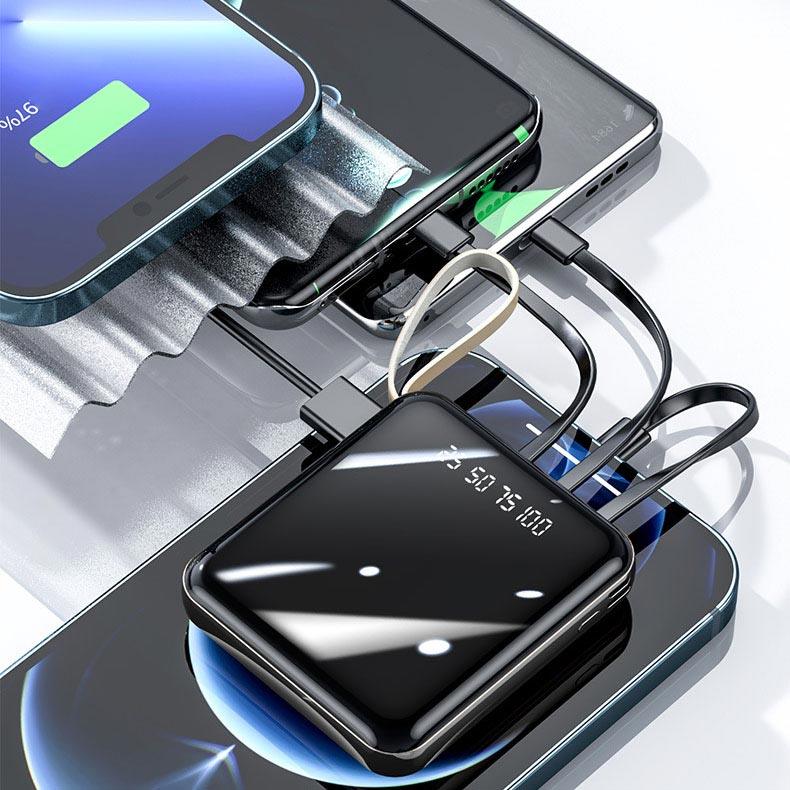 Mirror design, fashionable and cool New 20000 mAh large capacity power bank with built-in cable