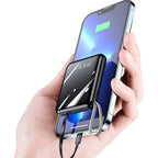 Mirror design, fashionable and cool New 20000 mAh large capacity power bank with built-in cable