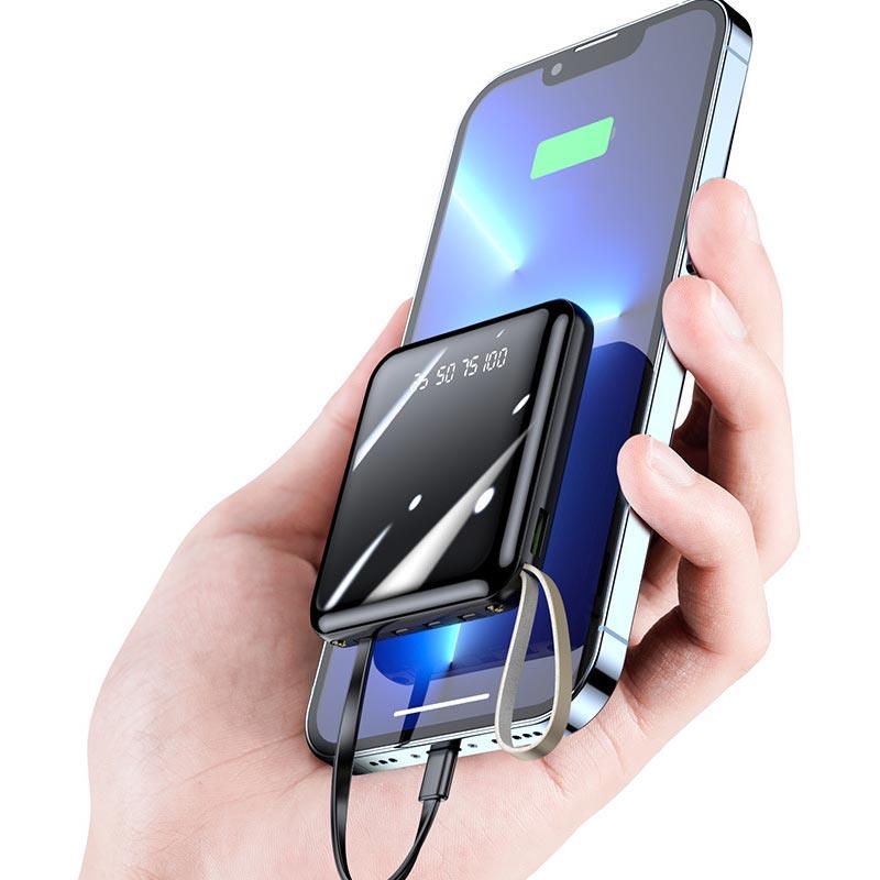 Mirror design, fashionable and cool New 20000 mAh large capacity power bank with built-in cable