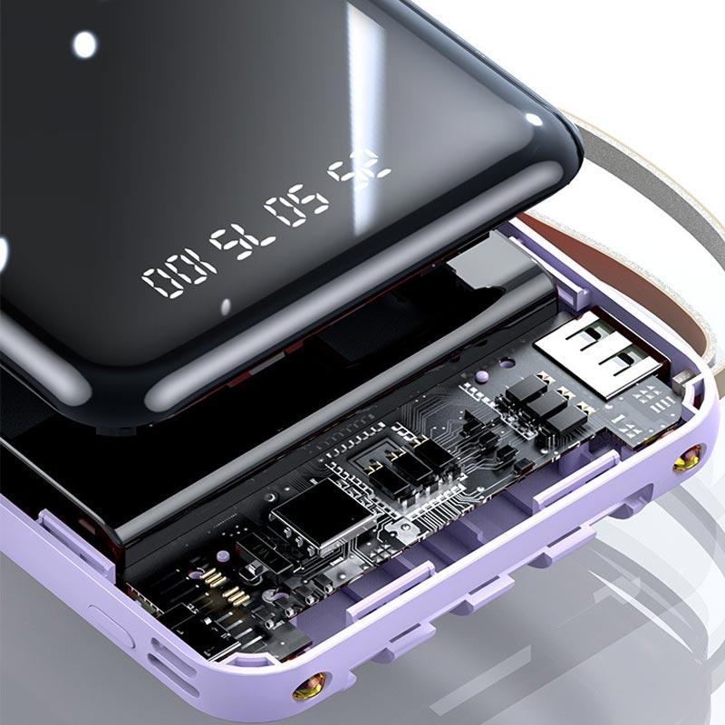 Mirror design, fashionable and cool New 20000 mAh large capacity power bank with built-in cable