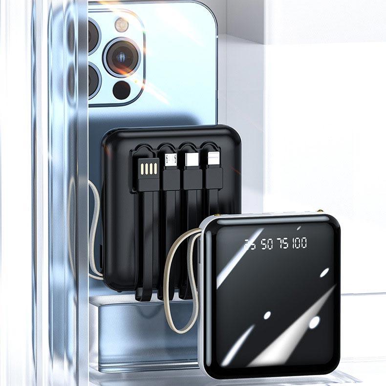 Mirror design, fashionable and cool New 20000 mAh large capacity power bank with built-in cable