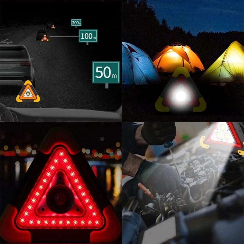 3-IN-1 Solar Emergency Triangle Warning Light at the Roadside