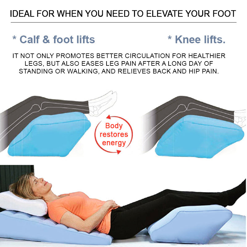 Inflatable leg pillows on the bed to prevent varicose veins