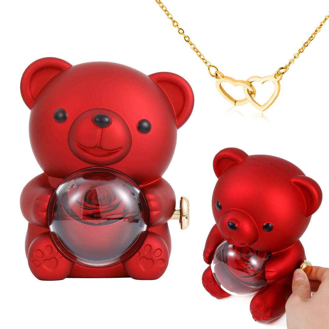 Valentine's Day Surprise Sale !! Cute Teddy Bear with Preserved Rose--Necklace +Eternal Rose +Teddy Bear