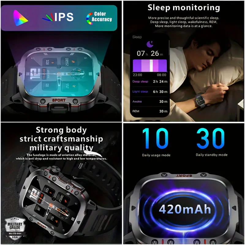 Waterproofing Ultimate Outdoor Companion Rugged Outdoor Smart Watch - 100+ Sports Modes