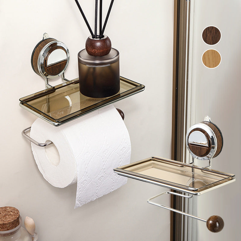 Toilet roll holder without hole with shelf
