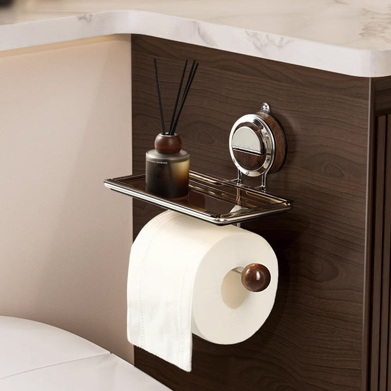 Toilet roll holder without hole with shelf