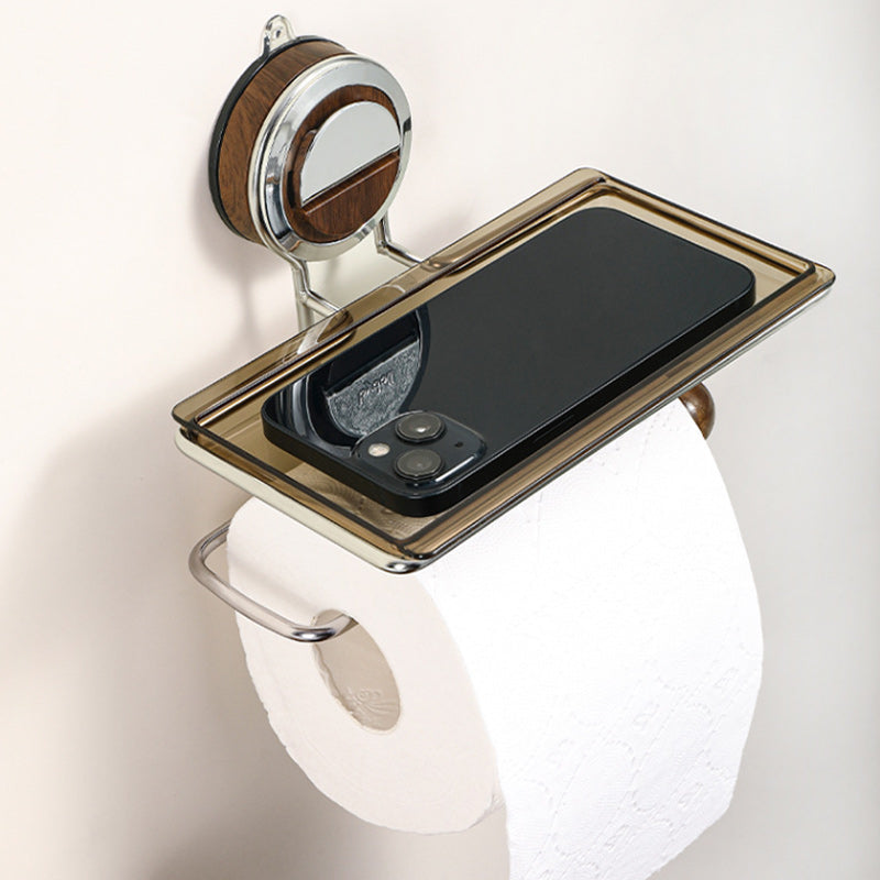 Toilet roll holder without hole with shelf