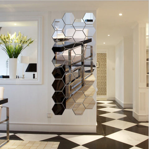 New products Waterproof Acrylic Hexagonal Mirror Wall Stickers