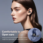 Clip-on earphones with color screen, support 134 languages, Bluetooth V6.0, are waterproof, have an ergonomic design, and offer up to 40 hours of battery life