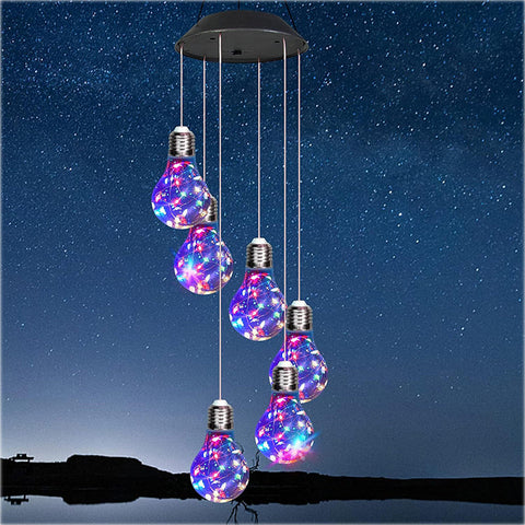 Outdoor Colorful LED Solar-Powered Light Bulb Wind Chimes