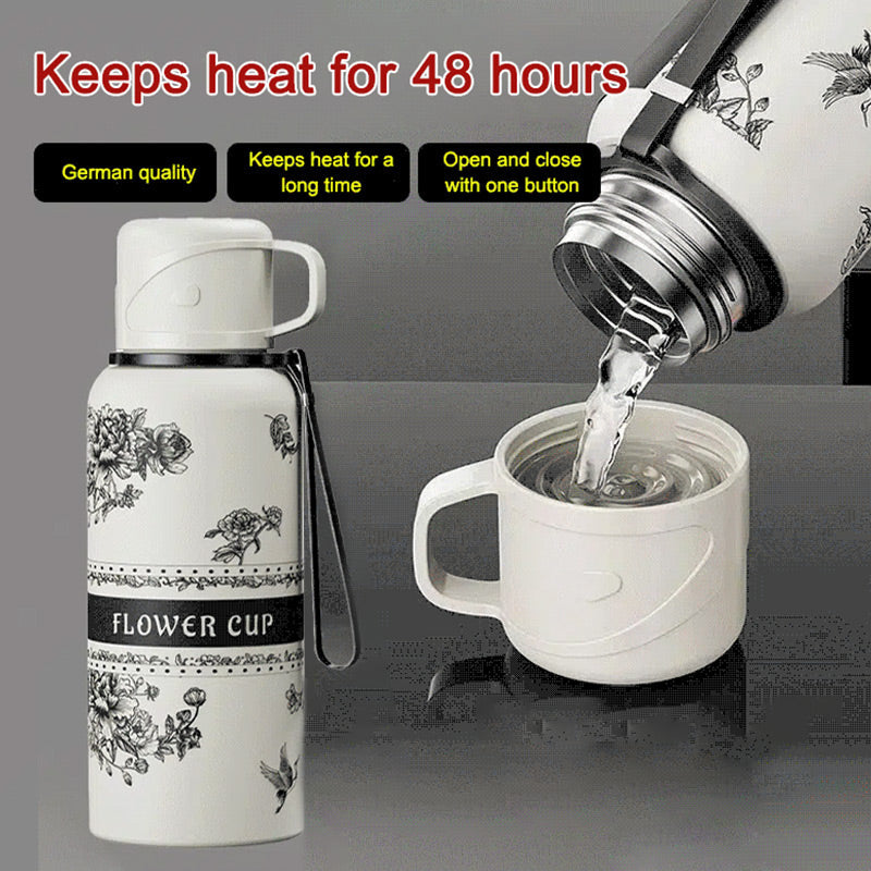 Gardenia Pattern Large Capacity Thermal Cup