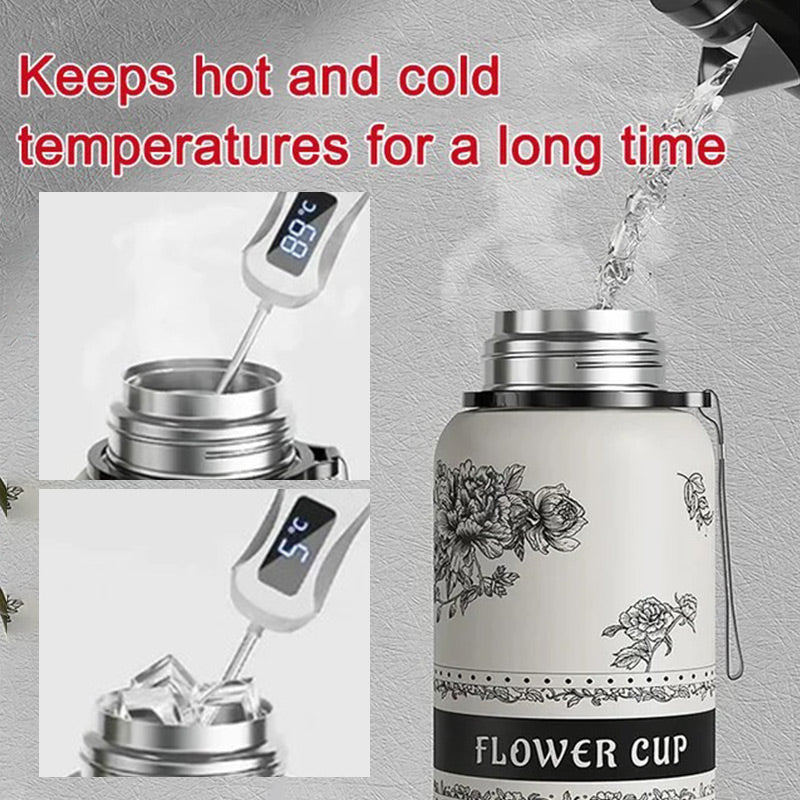 Gardenia Pattern Large Capacity Thermal Cup