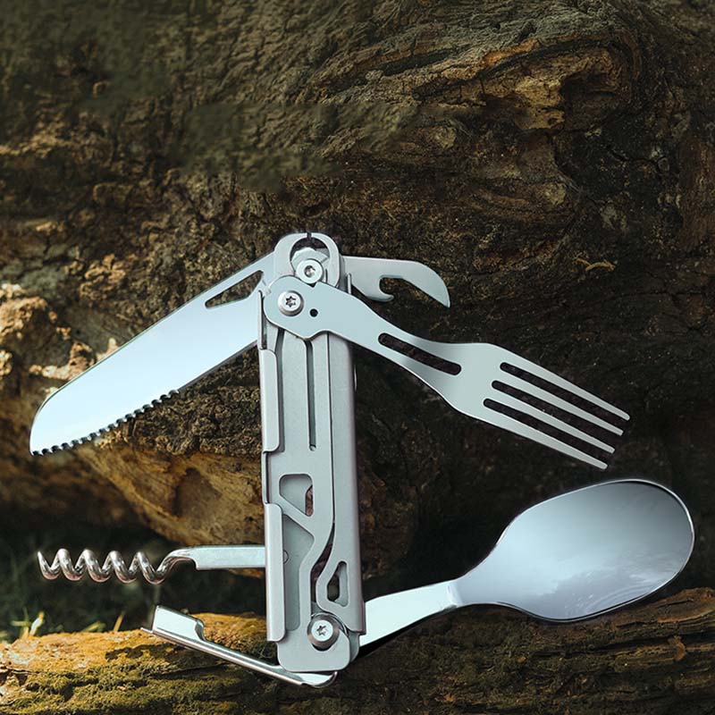 6 in 1 Stainless Steel Folding Camping Utensils