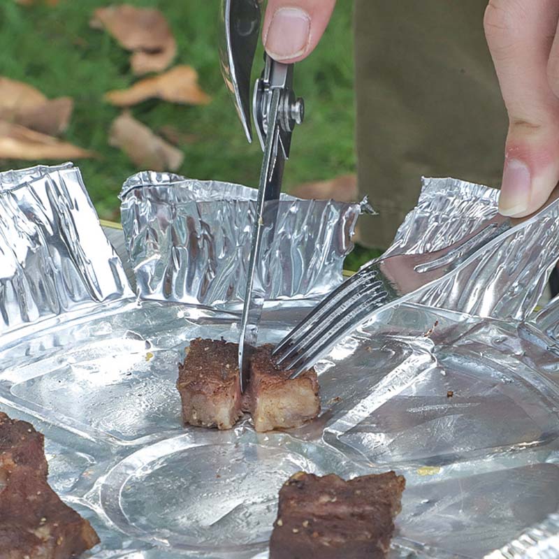 6 in 1 Stainless Steel Folding Camping Utensils