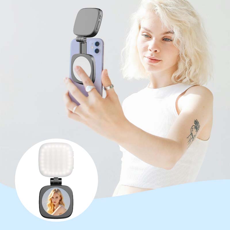 3-in-1 Phone Stand, Mirror, and Magnetic Selfie Fill Light