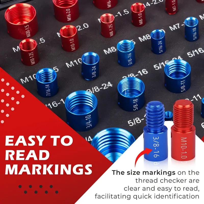 44Pcs Alloy Nut and Bolt Thread Inspector, Charge-Free Thread Gauge, Metric and SAE Size Identification Tool for Inspection of Fixed Bolts or Threaded Holes