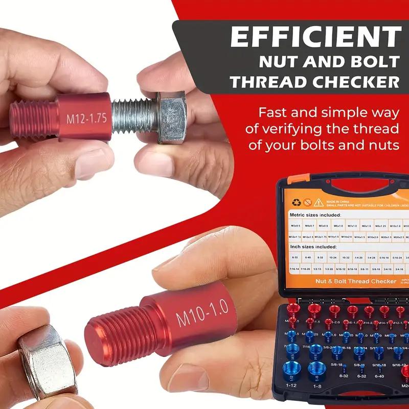 44Pcs Alloy Nut and Bolt Thread Inspector, Charge-Free Thread Gauge, Metric and SAE Size Identification Tool for Inspection of Fixed Bolts or Threaded Holes